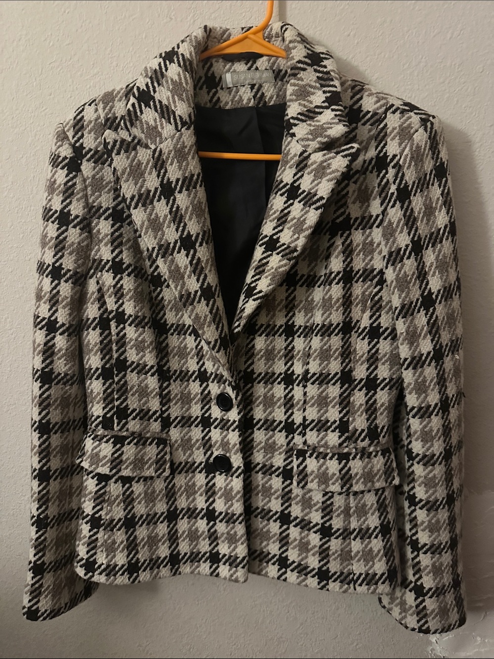 Black and Cream Plaid Tailored Women's Blazer - Classic Notch Lapel
